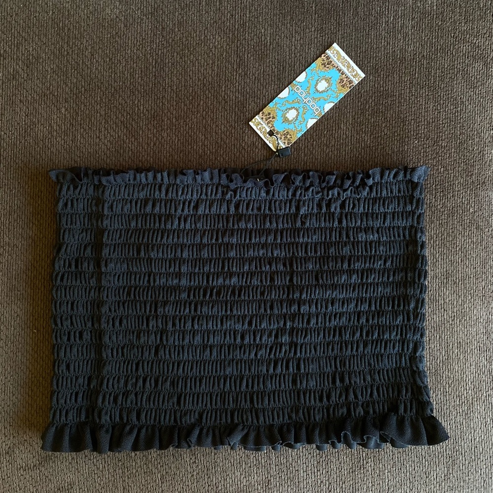 NWT shirred black bandeau top from boohoo